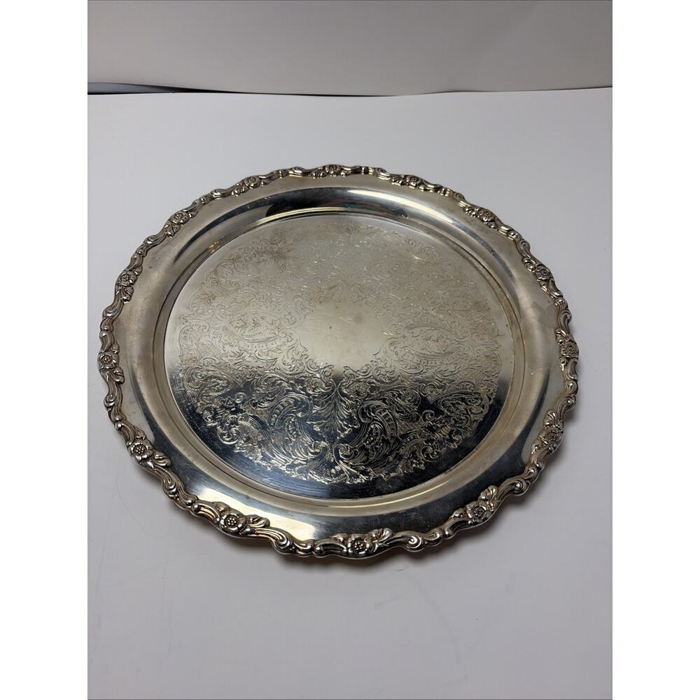 Antique-Oneida Silversmiths 15” SilverPlatte Serving Tray Two Lion Head Symbol